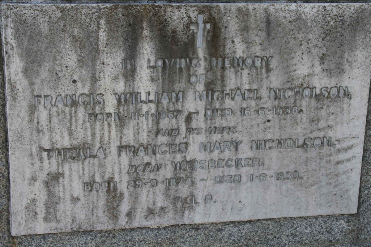 NICHOLSON Francis William Michael 1867-1938 &amp; Thekla Francis Mary WEISBECKER 1874-1939