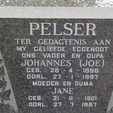 PELSER Johannes 1896-1967 &amp; Jane 1901-1987