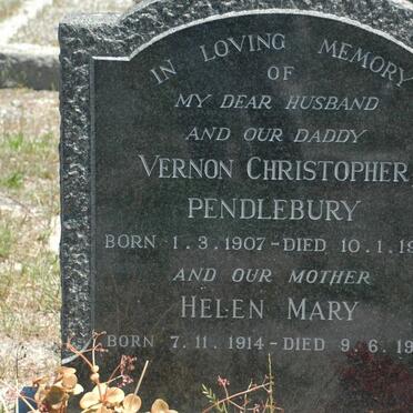 PENDLEBURY Vernon Christopher 1907-1960 &amp; Helen Mary 1914-1988