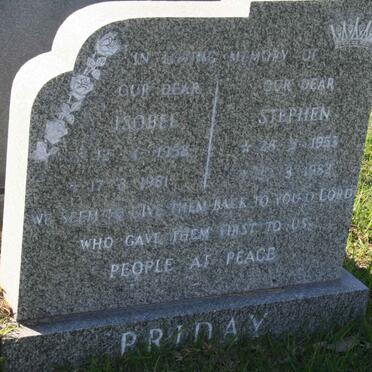 PRIDAY Stephen 1953-1984 &amp; PRIDAY Isobel 1958-1981