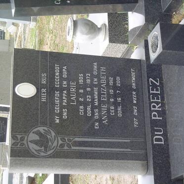 PREEZ Laurie, du 1905-1973 &amp; Annie Elizabeth 1912-2001