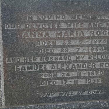 ROCKE Samuel Alexander 1879-1958 &amp; Anna-Maria 1874-1954