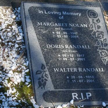RANDALL Walter 1913-2001 &amp; Doris EVANS 1917-2001 :: NOLAN Margaret nee RANDALL 1947-2001