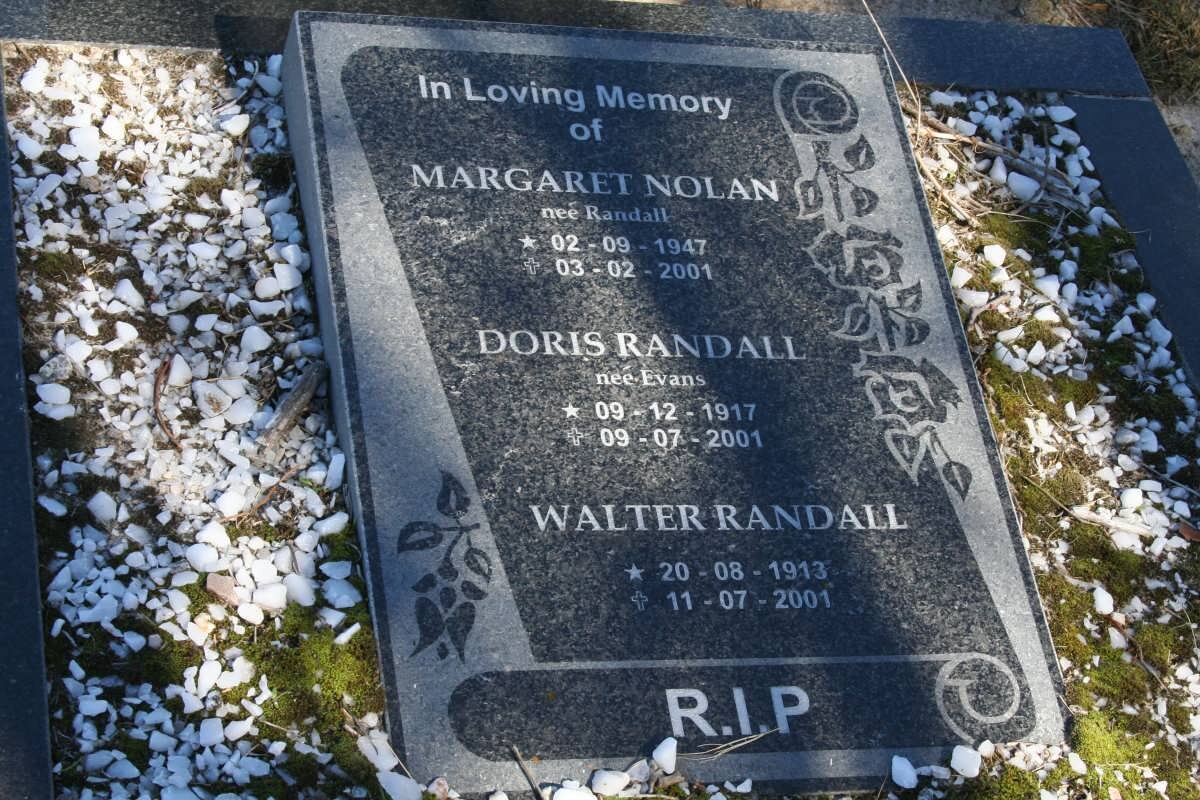 RANDALL Walter 1913-2001 &amp; Doris EVANS 1917-2001 :: NOLAN Margaret nee RANDALL 1947-2001
