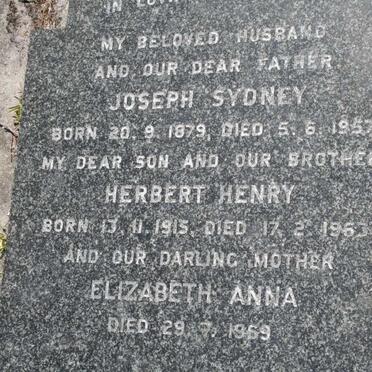 SIDNEY Joseph 1879-1957 &amp; Elizabeth Anna -1969 :: SYDNEY Herbert Henry 1915-1963 :: ? Elizabeth Anna -1969