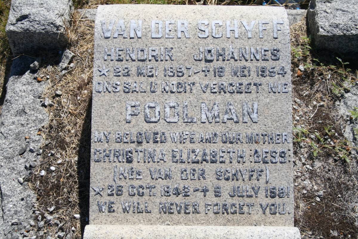 SCHYFF Hendrik Johannes, van der 1897-1954 :: POOLMAN Christina Elizabeth nee VAN DER SCHYFF 1942-1981