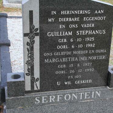 SERFONTEIN Guilliam Stephanus 1925-1982 &amp; Margaretha NORTIER 1927-1992