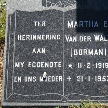 WALT Martha E., van der nee BORMAN 1919-1953