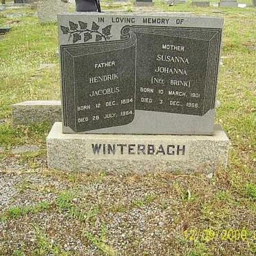 WINTERBACH Hendrik Jacobus 1894-1964 &amp; Susanna Johanna BRINK 1901-1966