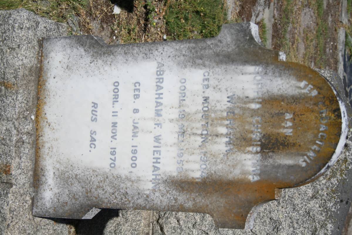 WIEHAHN Abraham F. 1900-1970 &amp; Sophia Christina MOUTON 1904-1958