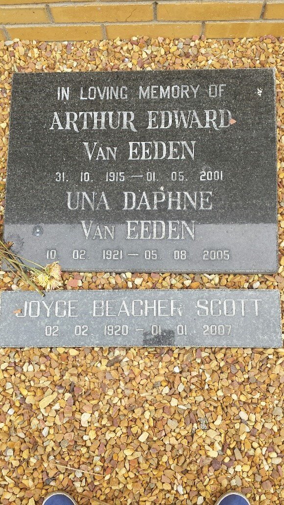 EEDEN Arthur Edward, van 1915-2001 &amp; Una Daphne 1921-2005 :: SCOTT Joyce Beacher 1920-2007