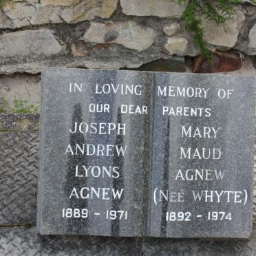 AGNEW Joseph Andrew Lyons 1889-1971 &amp; Mary Maud WHYTE 1892-1974