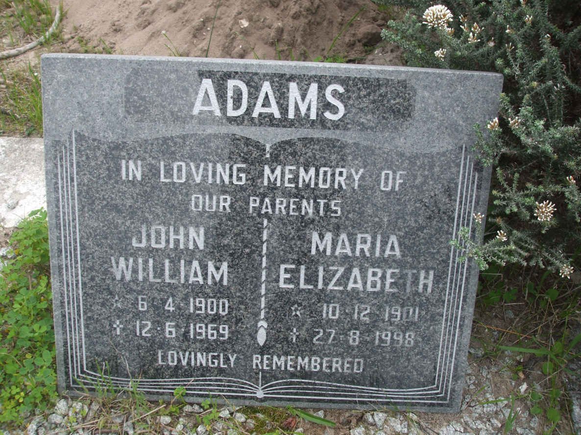 ADAMS John William 1900-1969 &amp; Maria Elizabeth 1901-1998