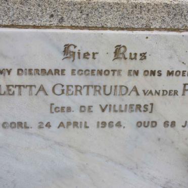 POLL Aletta Gertruida, van der nee DE VILLIERS -1964