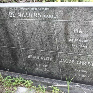 VILLIERS Jacob Christian, de 1901-1977 :: DE VILLIERS Ina 1908-1988 :: DE VILLIERS Brian Keith 1937-1951