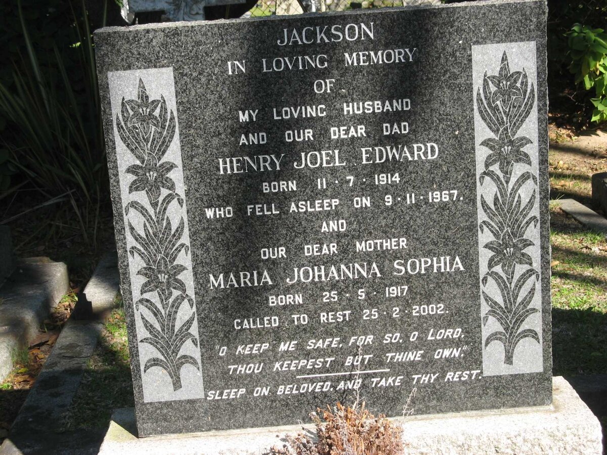 JACKSON Henry Joel Edward 1914-1967 &amp; Maria Johanna Sophia 1917-2002