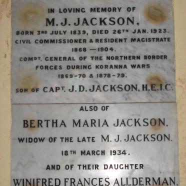 JACKSON M.J. 1839-1923 &amp; Bertha Maria -1934 :: ALLDERMAN Winifred Frances  -1938
