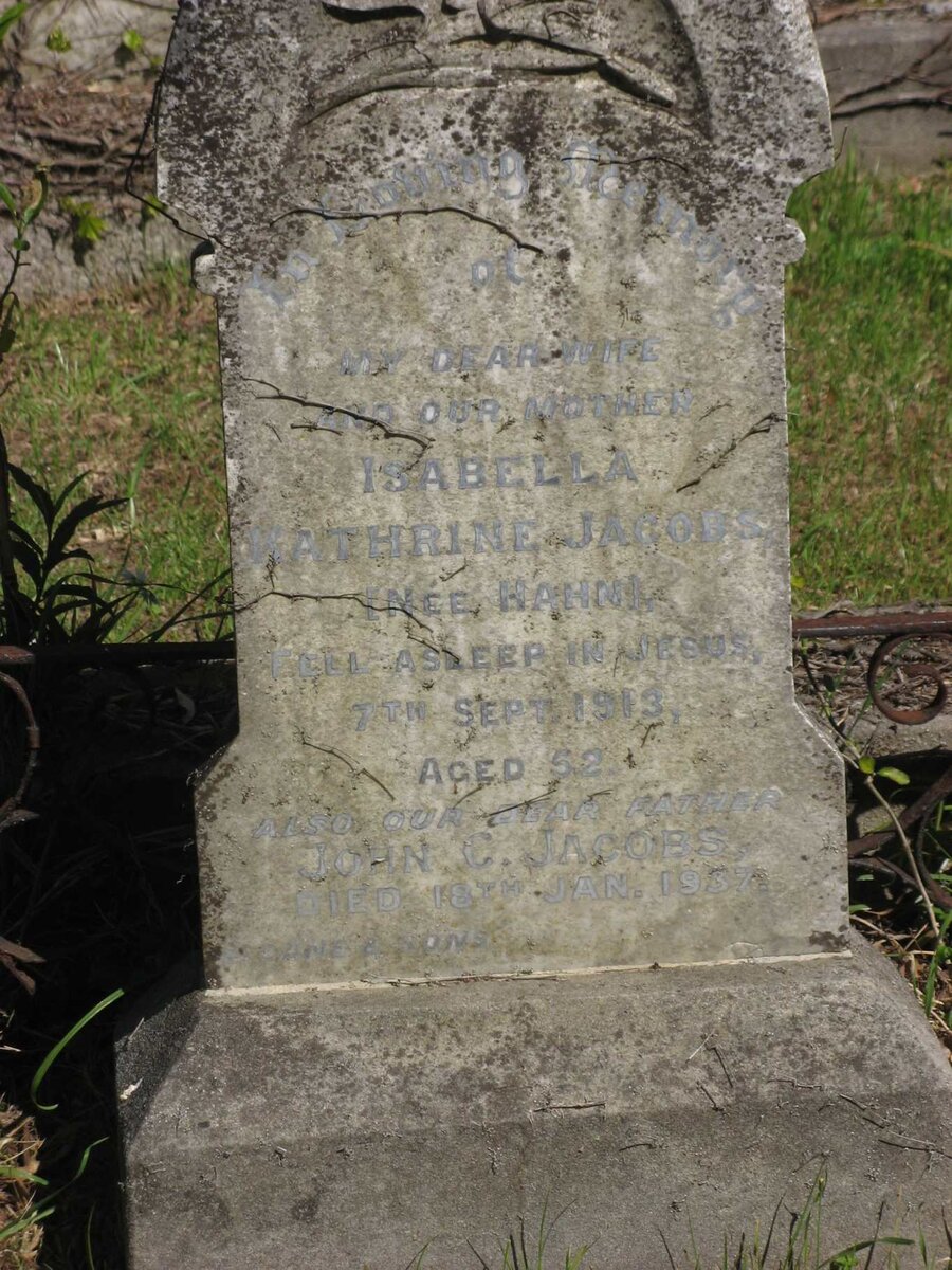 JACOBS John C. -1937 &amp; Isabella Cathrine HAHN? -1913