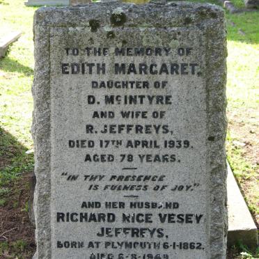 JEFFREYS Richard Rice Vesey 1862-1949 &amp; Edith Margaret McINTYRE -1939