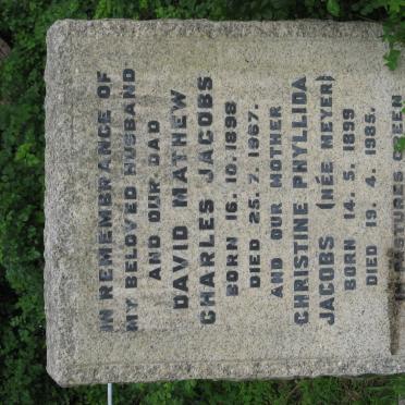 JACOBS David Mathew Charles 1898-1967 &amp; Christine Phyllida MEYER 1899-1985