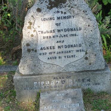 McDONALD Thomas -1918 &amp; Agnes -1955 :: ALLEN Richard -1964 &amp; May 1896-1971
