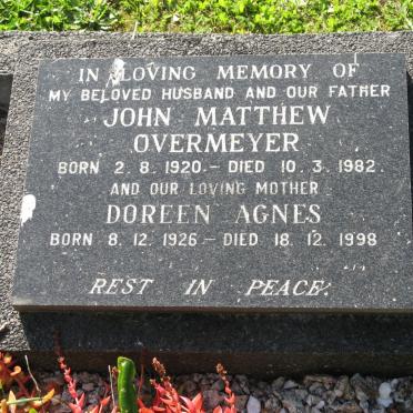 OVERMEYER John Matthew 1920-1982 &amp; Doreen Agnes 1926-1998