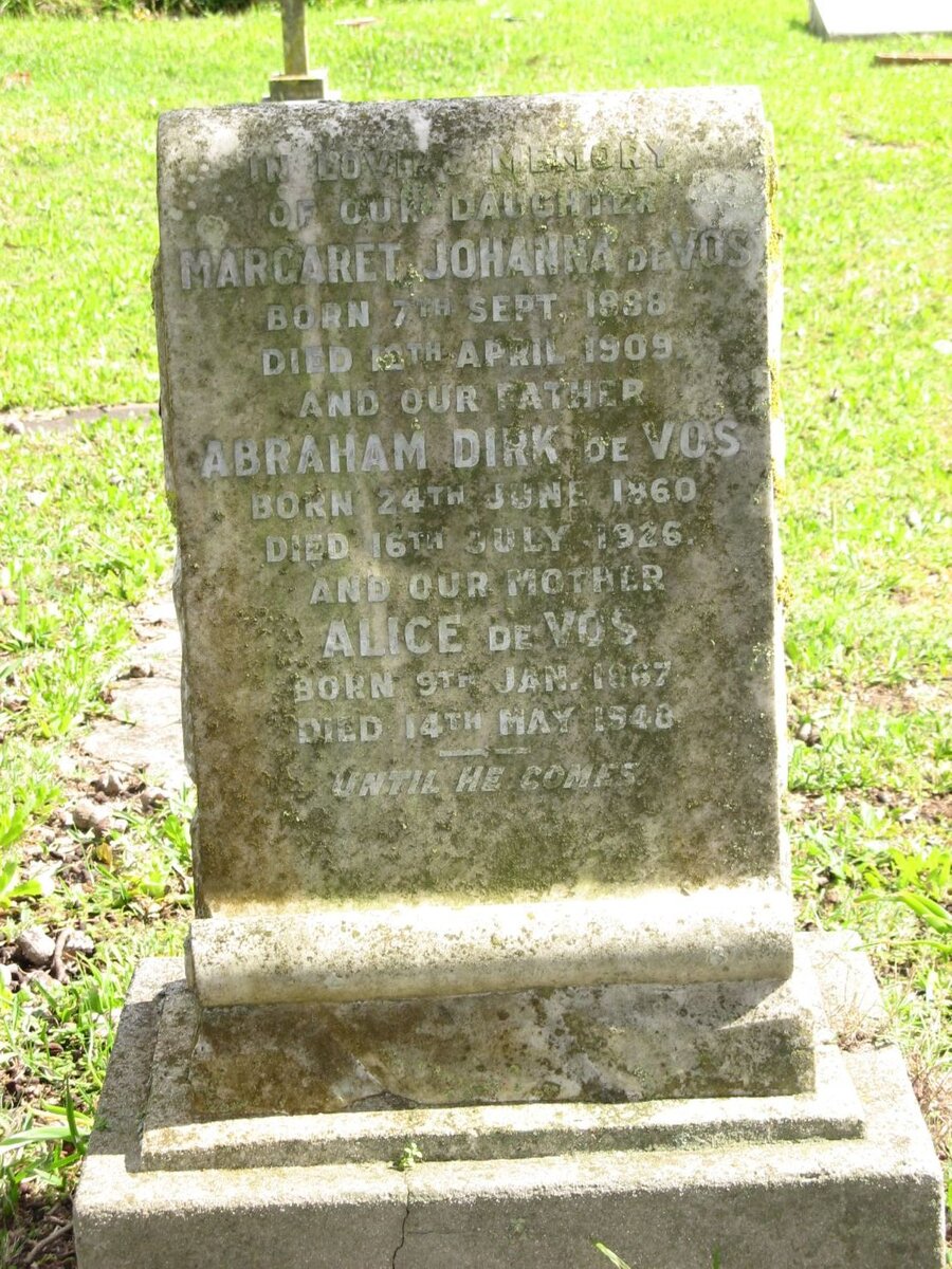 VOS Abraham Dirk, de 1860-1926 &amp; Alice 1867-1948 :: VOS Margaret Johanna, de 1898-1909 