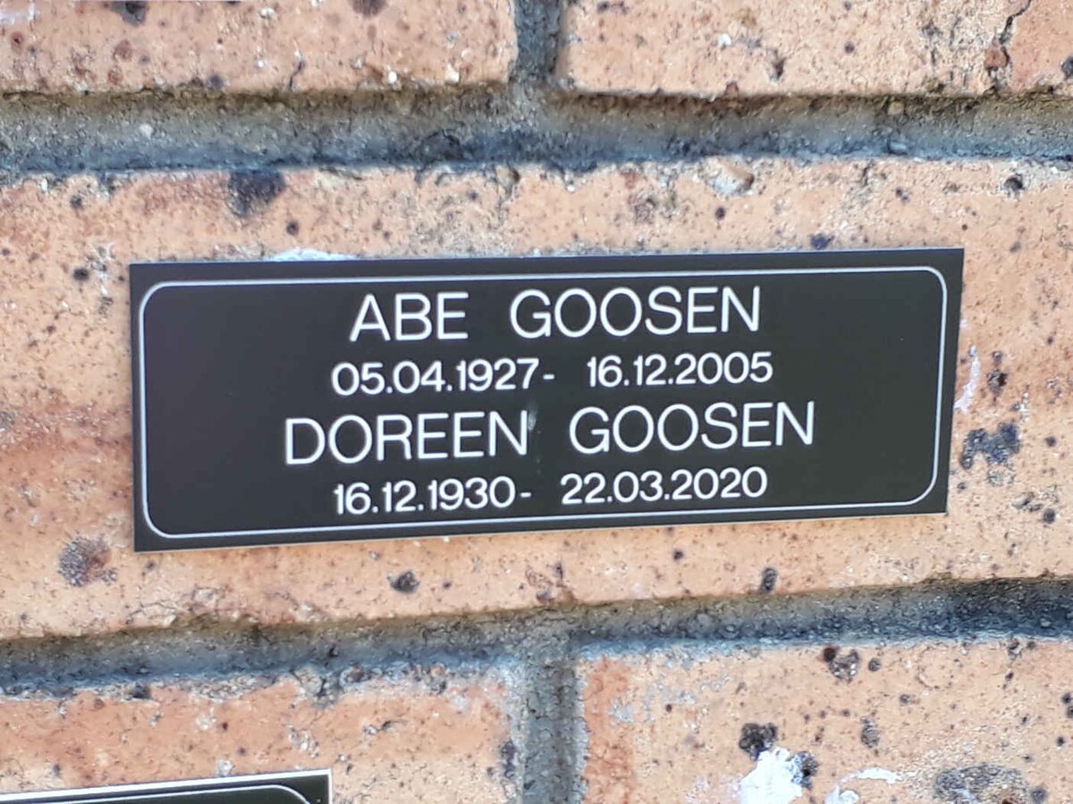 GOOSEN Abe 1927-2005 &amp; Doreen 1930-2020