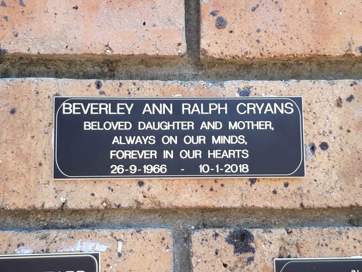 CRYANS Beverley Ann Ralph 1966-2018