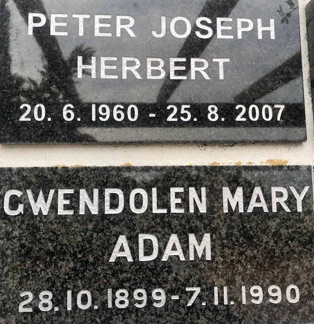 HERBERT Peter Joseph 1960-2007 :: ADAM Gwendolen Mary 1899-1990