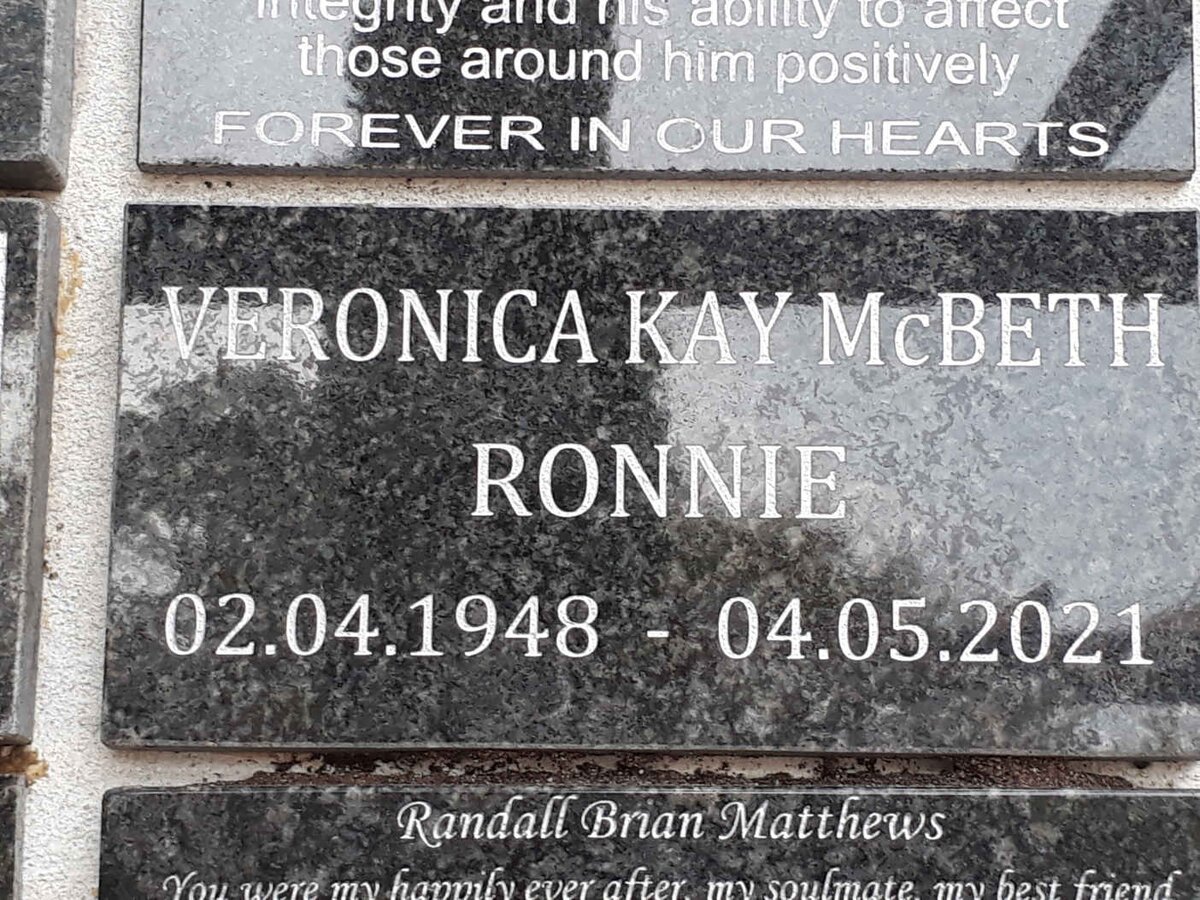 RONNIE Veronica Kay McBeth 1948-2021