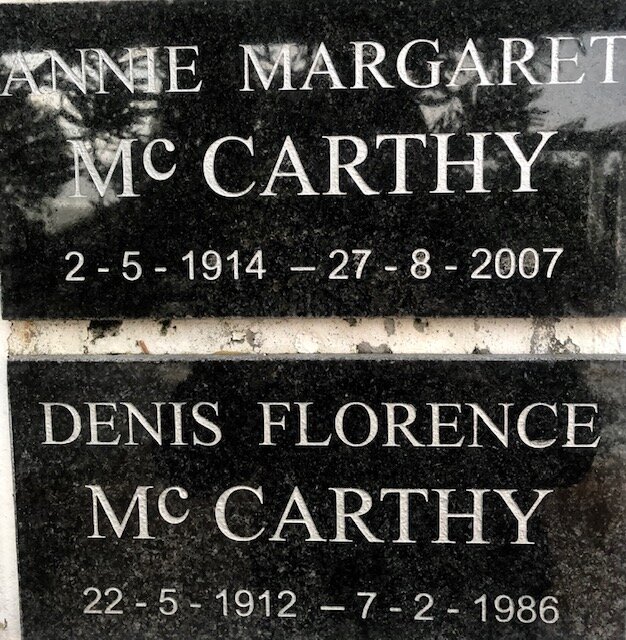 McCARTHY Denis Florence 1912-1986 :: McCARTHY Annie Margaret 1914-2007