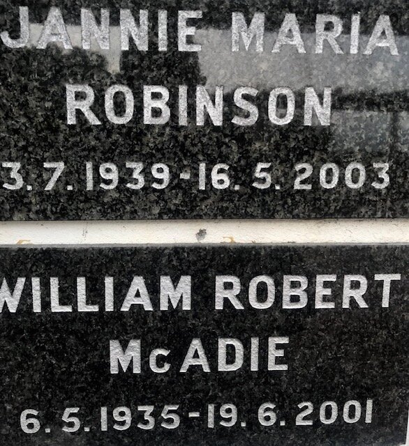 ROBINSON Jannie Maria 1939-2003 :: McADIE William Robert 1935-2001