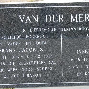 MERWE Frans Jacobus, van der 1907-1985 &amp; Lettie HAUPTFLEISCH 1907-1990