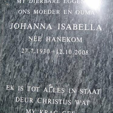 STEENKAMP Johanna Isabella nee HANEKOM 1930-2008 