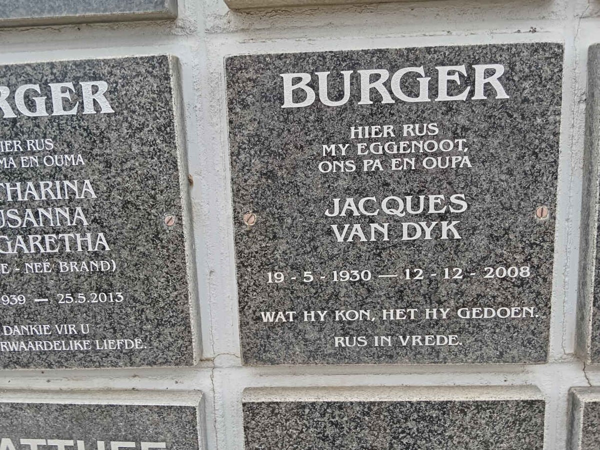 BURGER Jacques van Dyk 1930-2008