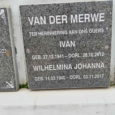 MERWE Ivan, van der 1941-2012 &amp; Wilhelmina Johanna 1940-2017