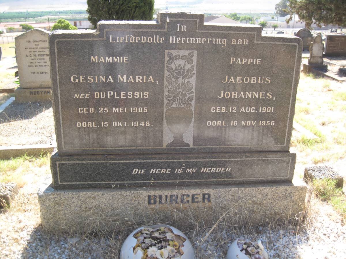 BURGER Jacobus Johannes 1901-1956 &amp;  Gesina Maria DU PLESSIS 1905-1948