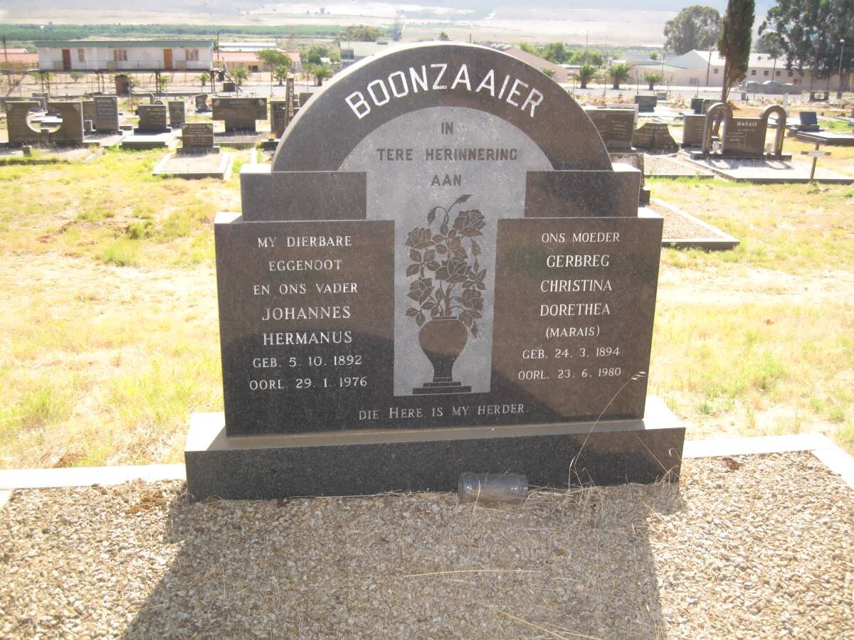 BOONZAAIER Johannes Hermanus 1892-1976 &amp; Gerbreg Christina Dorethea MARAIS 1894-1980
