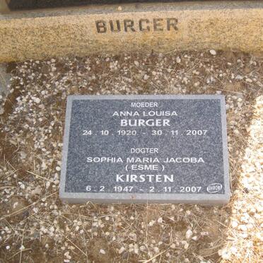 BURGER Matthys Louis 1918-1972 &amp; Anna Louisa 1920-2007 :: KIRSTEN Sophia Maria Jacoba nee BURGER 1947-2007