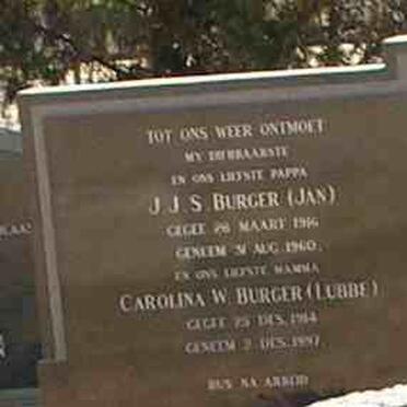 BURGER J.J.S. 1916-1960 &amp; Carolina W. LUBBE 1914-1957
