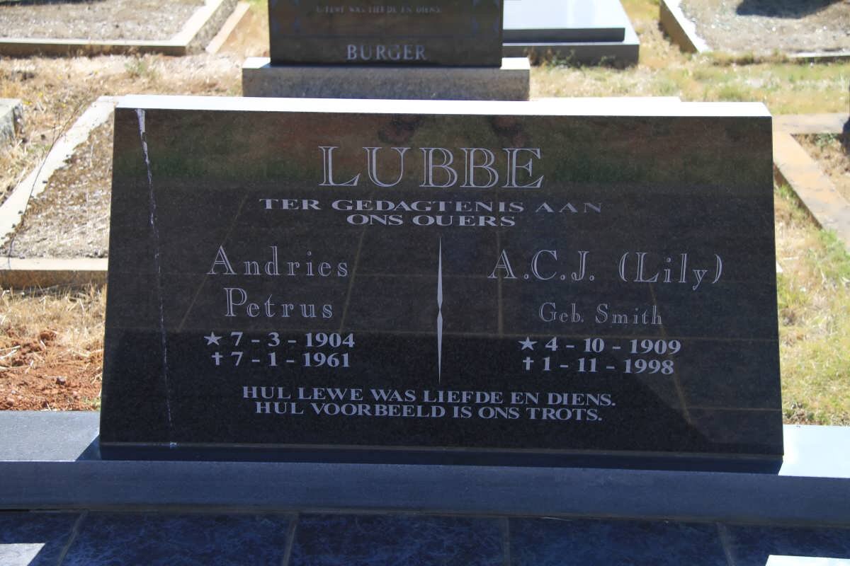 LUBBE Andries Petrus 1904-1961 &amp; A.C.J. SMITH 1909-1998