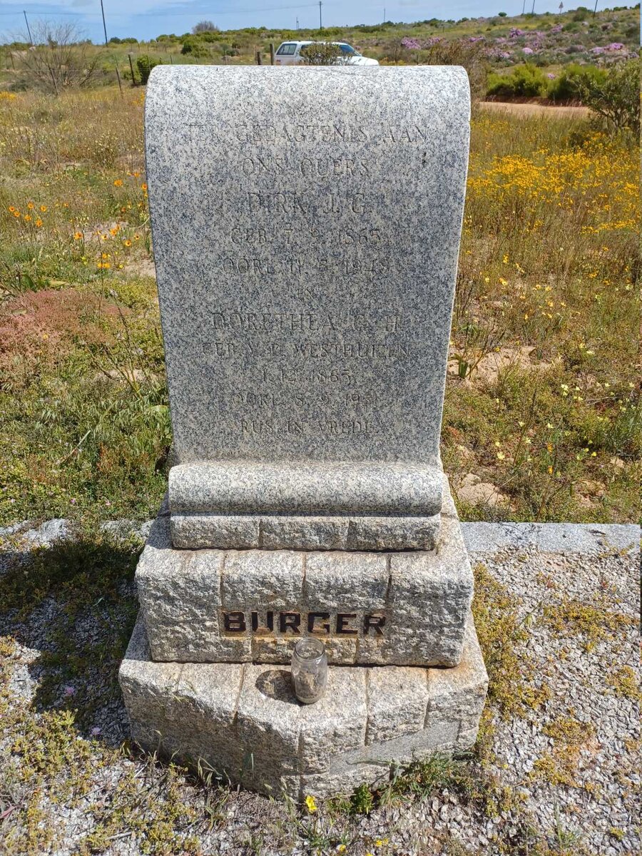 BURGER Dirk J.G. 1865-1949 &amp; Dorethea G.H. V.D. WESTHUIZEN 1865-1951