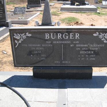 BURGER Hendrik 1917-1981 &amp; Jane 1921-2000