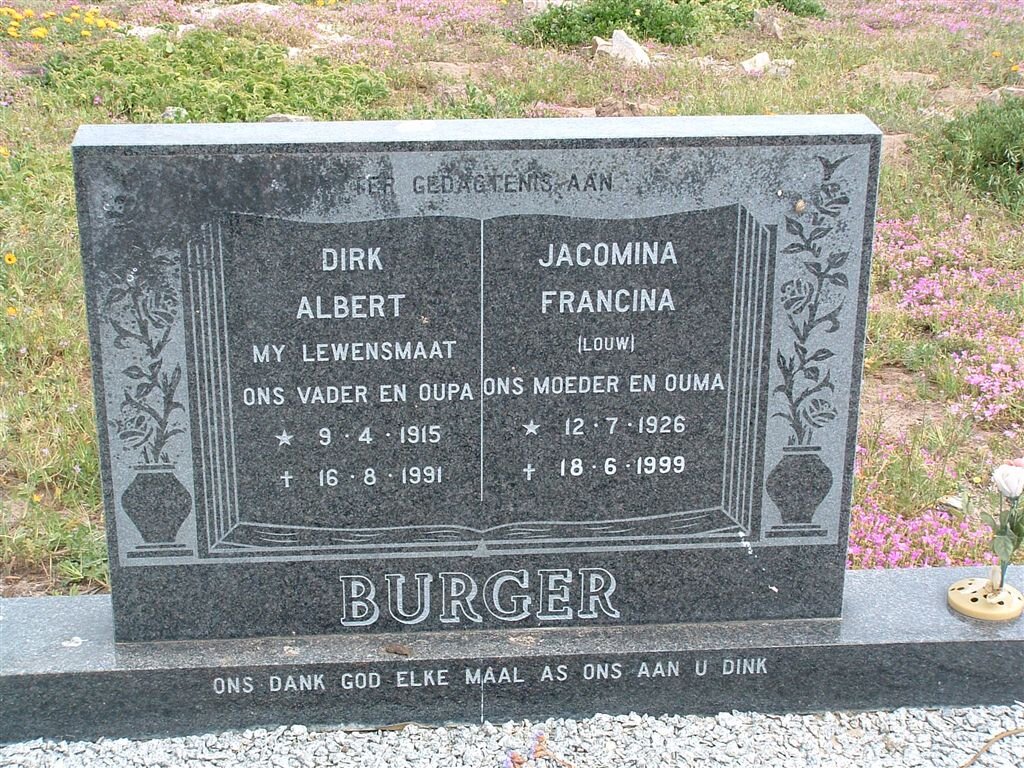 BURGER Dirk Albert 1915-1991 &amp; Jacomina Francina LOUW 1926-1999