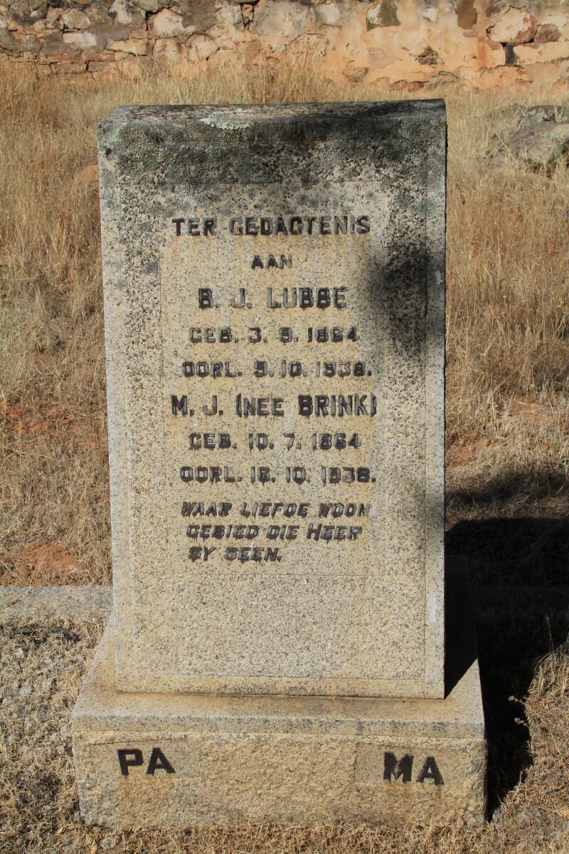 LUBBE B.J. 1864-1938 &amp; M.J. BRINK 1864-1938