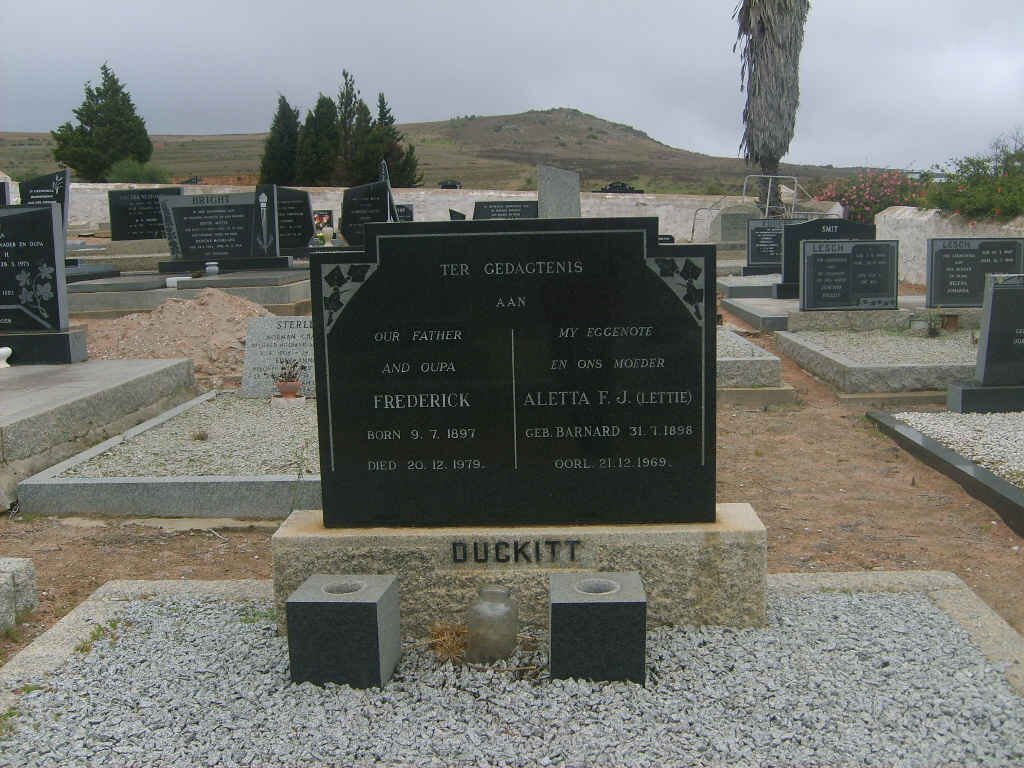 DUCKITT Frederick 1897-1979 &amp; Aletta F.J. BARNARD 1898-1969