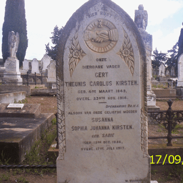 KIRSTEN Gert Theunis Carolus 1849-1914  &amp; Susanna Sophia Johanna SADIE 1856-1917