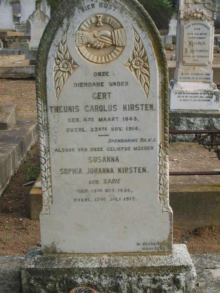 KIRSTEN Theunis Carolus 1849-1914 &amp; Susanna Sophia Johanna SADIE 1856-1917