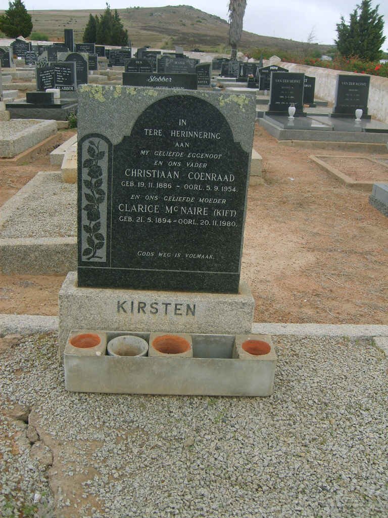 KIRSTEN Christiaan Coenraad 1886-1954 &amp; Clarice MCNAIRE 1894-1980